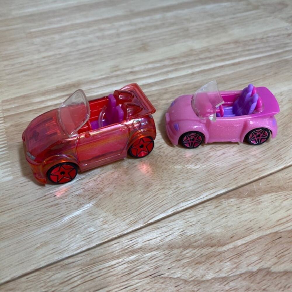 2 Mattel 2007 Polly Pocket Pink Convertible Cars